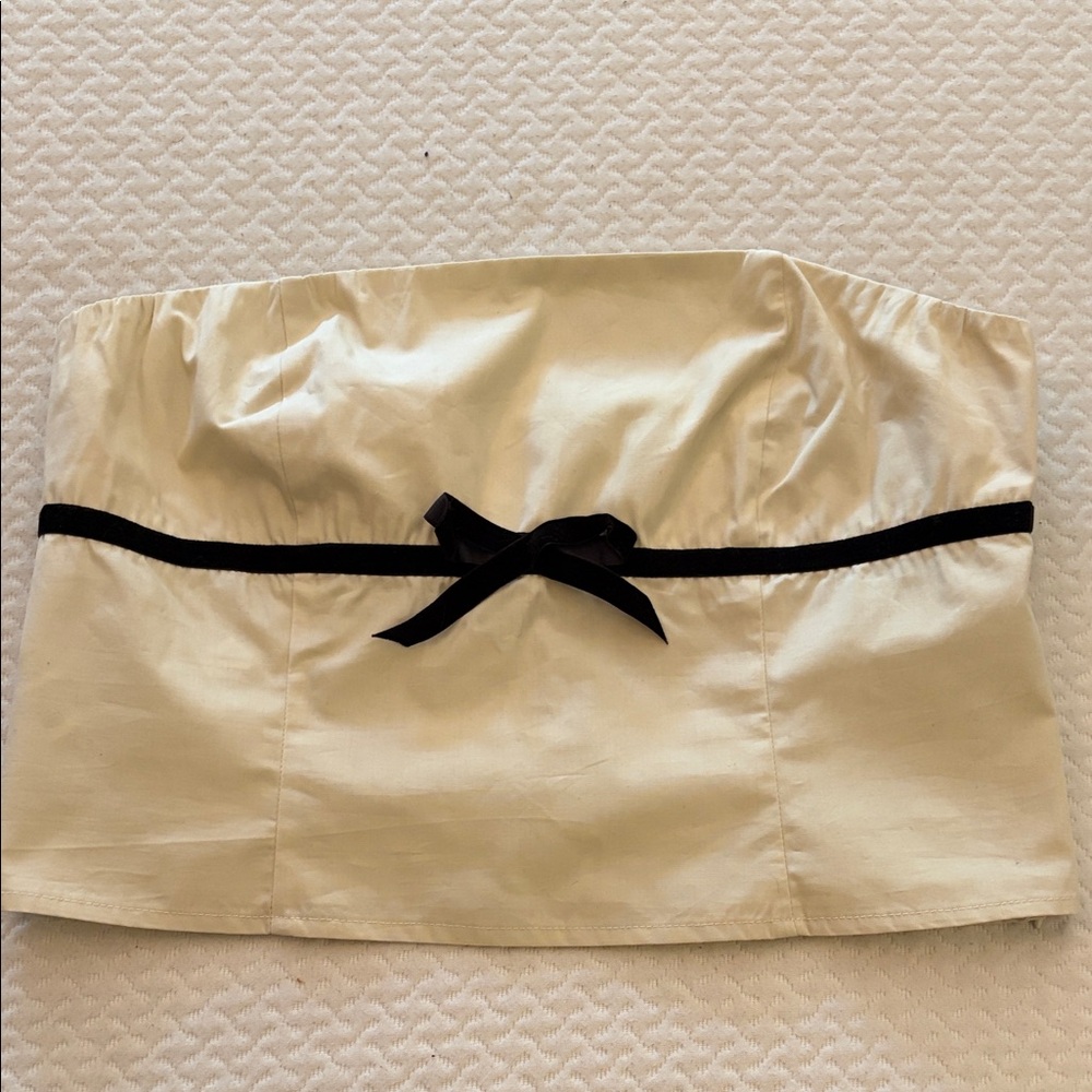Cream Strapless Top with Black Bow